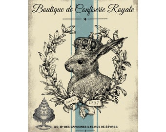 ARTE DIGITAL, Impresión de conejo de campo francés descargable 8x10, Conejito imprimible, Florales de ruiseñor, Conejo Shabby Chic Digital, Conejo Vintage