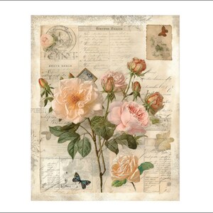 ARTE DIGITAL, Descarga de rosas vintage, imágenes prediseñadas de rosas francesas, rosas francesas digitales, flores de ruiseñor, arte digital 8X10, rosas digitales