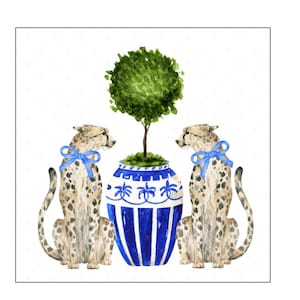 DIGITAL ART, 8X8 Chinoiserie Download, Topiary Digital, Mockingbird Florals, Chinoiserie Cheetah Digital Download, Grandmillennial, Preppy