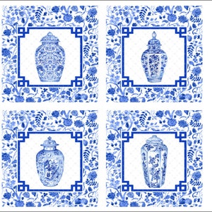 DIGITAL ART, 12 x 12 Chinoiserie Prints, Chinoiserie Digitals, Printable Art, Mockingbird Floral, Chinoiserie Ginger Jar, Grandmillenial Art