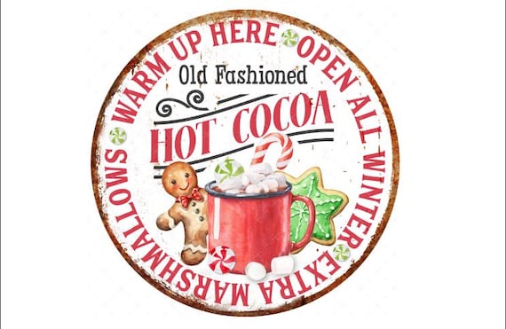 DIGITAL ART, Round Wreath Sign, Christmas, Mockingbird Florals, Hot Cocoa, Holiday, Hot Chocolate, Download, Wreath Sign, Christmas Cocoa