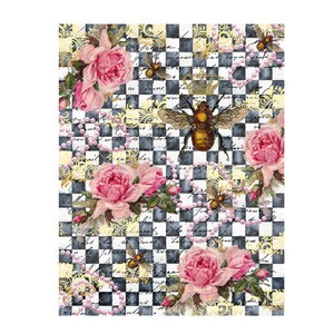 DECOUPAGE DIGITALT PAKET, Scrapbook-papper, Direktnedladdning, Härmfågelblommor, Nedladdningsbar konst, Franskt Bi Clipart, Rutigt papper