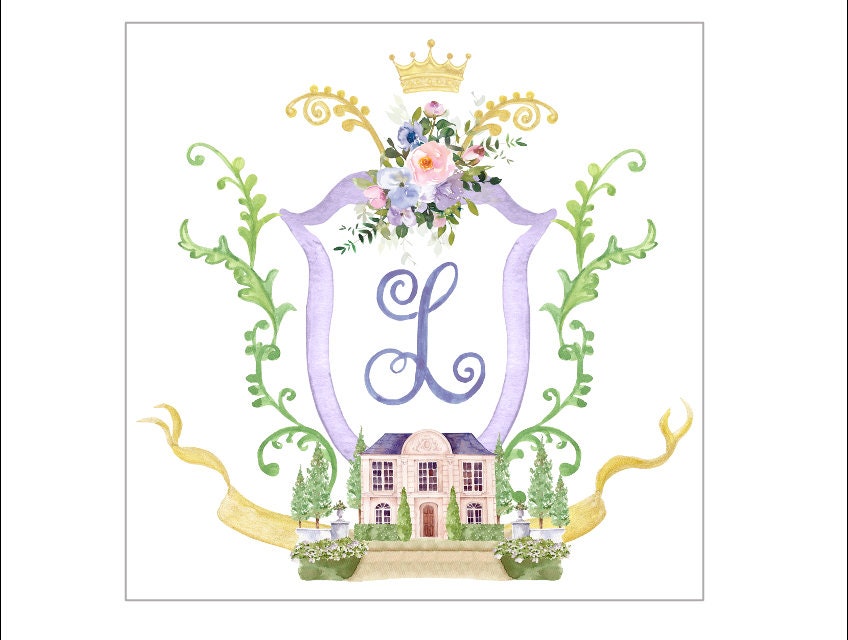 CUSTOM CREST, Watercolor Crest, Wedding Crest, Logo Crest, Shower Crest, Mockingbird Florals, Personalized Crest, Monogrammed Crest