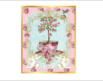STAMPA DIGITALE, Stampa topiaria francese 8X10, Topiaria rosa digitale, Download di topiaria francese, Mockingbird Florals, Topiary Clipart