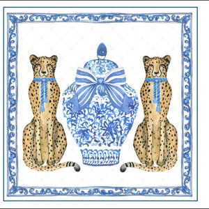 DIGITAL ART, 8X8 Chinoiserie Download, Ginger Jar Digital, Mockingbird Florals, Chinoiserie Cheetah Digital Art, Grandmillennial, Preppy