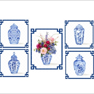 ARTE DIGITALE, Chinoiserie Art Prints, Chinoiserie Digital Art, Arte stampabile, Mockingbird Florals, Chinoiserie Ginger Jar, Grandmillenial Art