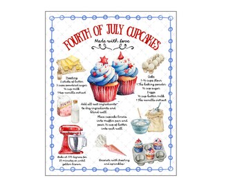 DIGITAL ART, 4th of July Cupcake Recipe Download, July 4th Cupcake Recipe Digital, Mockingbird Florals, Independence Day Cupcakes Digital