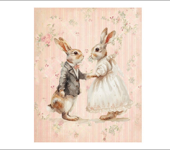 DIGITAL PRINT, Shabby Chic Rabbit Digital, French Rabbit