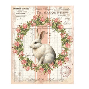 DIGITAL PRINT, Vintage Rabbit Digital, French Rabbit Download, Mockingbird Florals, Easter Bunny Digital, Easter Printable, Victorian Rabbit