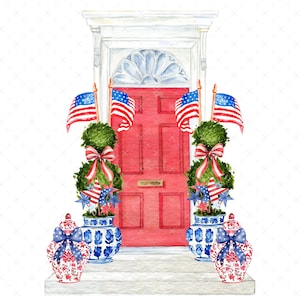 DIGITAL PRINT, 4th of July, Independence Day, Front Door , Sublimation Design, Grand Millennial, Mockingbird Florals, Preppy Door Image image 1