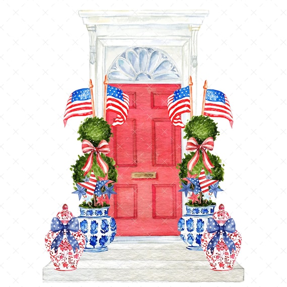 DIGITAL PRINT, 4th of July, Independence Day, Front Door , Sublimation Design, Grand Millennial, Mockingbird Florals, Preppy Door Image