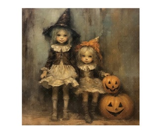 DIGITAL PRINT, 8x8 Vintage Halloween Download, Halloween Vintage Digital, Mockingbird Florals, Printable Halloween Children, Grandmillennial