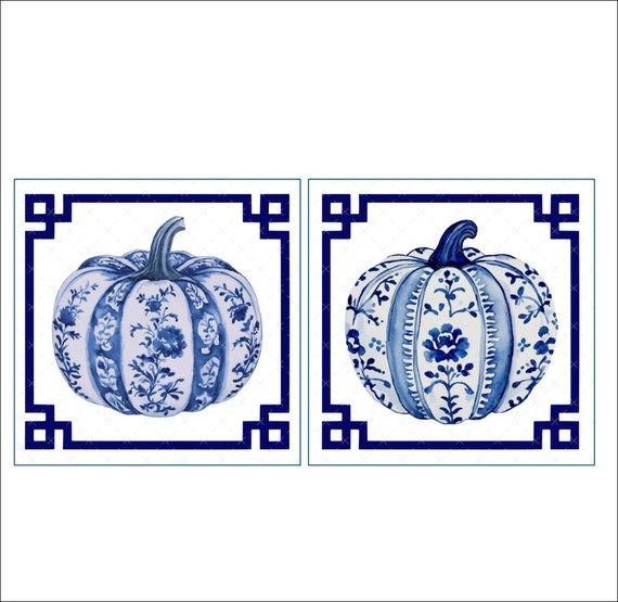 DIGITAL Art, Fall Art, Autumn Art, Pumpkin Art, Download, Pumpkin Clipart, Mockingbird Florals, Chinoiserie Pumpkin, Grandmillennial, Preppy