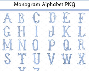 ALPHABET, Monogram, PNG, Elegant Letters, Crest, DIY, Light Blue, Clip Art, Wedding Crest, Baby Announcement, Stationery, Mockingbird Floral