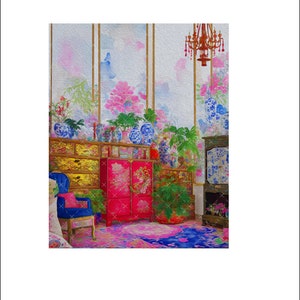 DIGITAL ART, Chinoiserie Digital, Abstract Download, Printable Art, Mockingbird Florals, Chinoiserie Ginger Jar, Grandmillenial Art