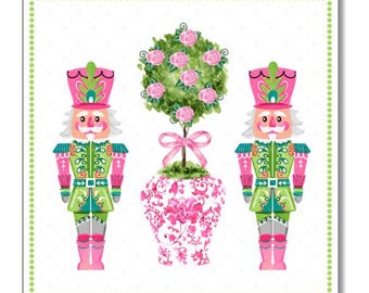 DIGITAL ART, 8X8 Christmas Chinoiserie Download, Topiary Digital, Mockingbird Florals, Nutcracker, Pink Christmas, Grandmillennial, Preppy
