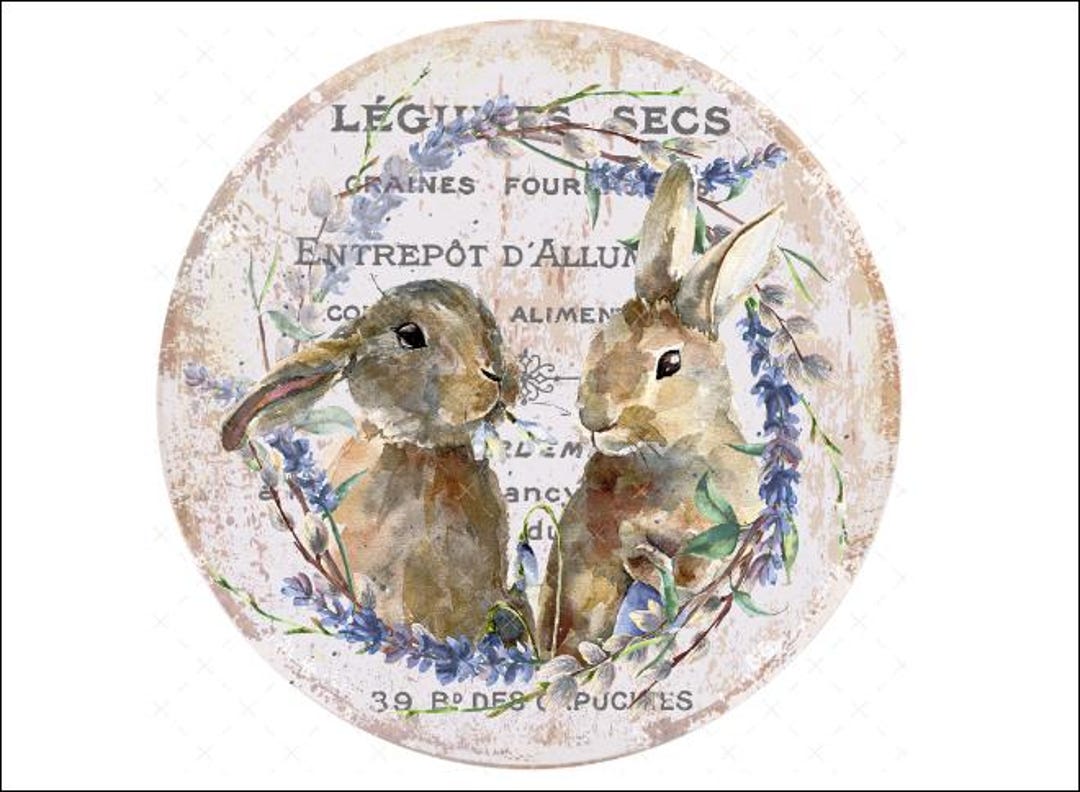 DIGITAL ART, Wreath Sign, Rabbit, Mockingbird Florals, French Sign ...