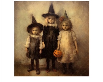 DIGITAL PRINT, 8x8 Vintage Halloween Download, Halloween Vintage Digital, Mockingbird Florals, Printable Halloween Children, Grandmillennial