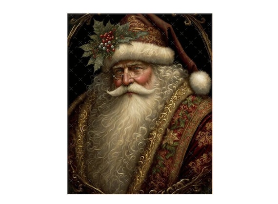 ヴィンテージARTサイン入りサンタ2体 DIGITAL ART, Downloadable Santa Art, Vintage Christmas Download