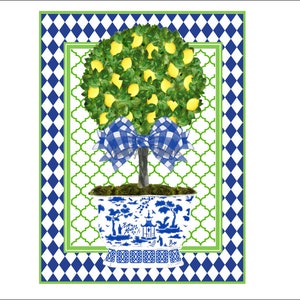 DIGITAL ART, Downloadable Prints, Printable Art, Mockingbird Florals, 5X7 Art, 8X10 Art, 11X14 Art, Chinoiserie Digital, Lemon Topiary Art