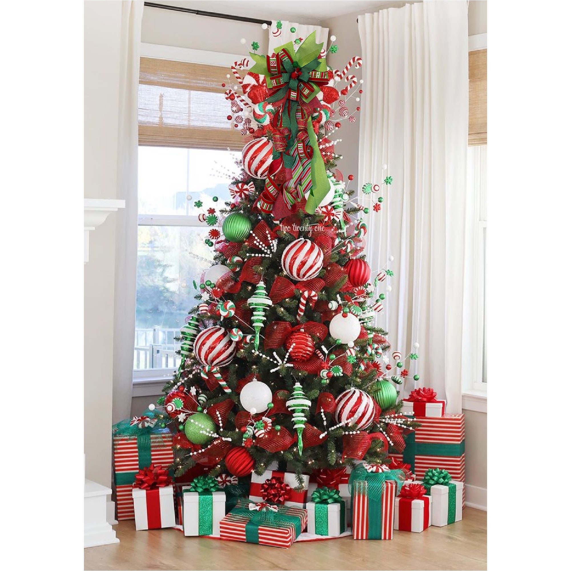 Christmas Tree Topper,large Toppers Bow With Streamer Wired Edge For