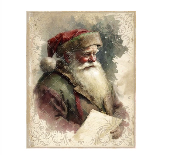 DIGITAL ART, Digital Christmas Print, Vintage Santa Download, Printable Holiday Art, Mockingbird Florals, French Santa, Victorian Santa