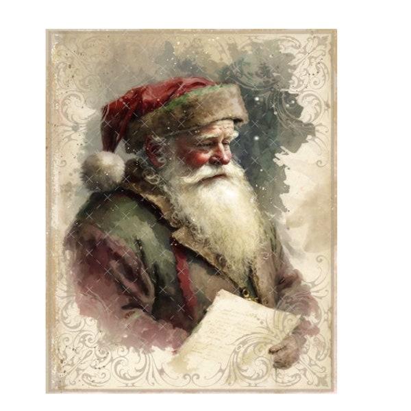 DIGITALE KUNST, Digitaler Weihnachtsdruck, Vintage Weihnachtsmann Download, druckbare Weihnachtskunst, Spottvogel, Französischer Weihnachtsmann, viktorianischer Weihnachtsmann