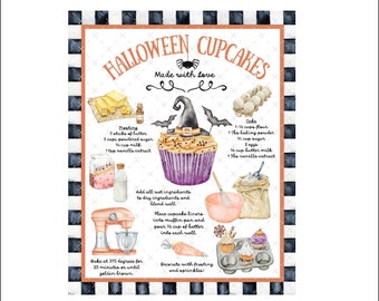 DIGITAL PRINT, 8x10 Halloween Download Art, Halloween Cupcake Recipe Digital, Mockingbird Florals, Halloween Recipe Download