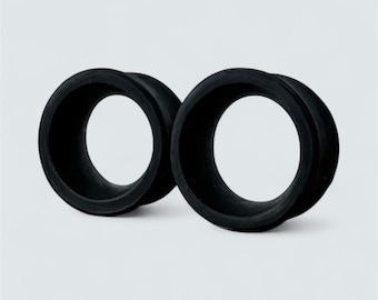 Black custom silicone flesh tunnels, alternative gothic gift idea.