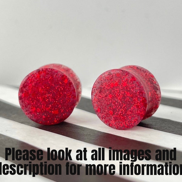 Glittery berry handmade red glitter Valentine’s Day plugs gift for her, for him, sparkly gauges, custom body jewellery, ruby colour earring.