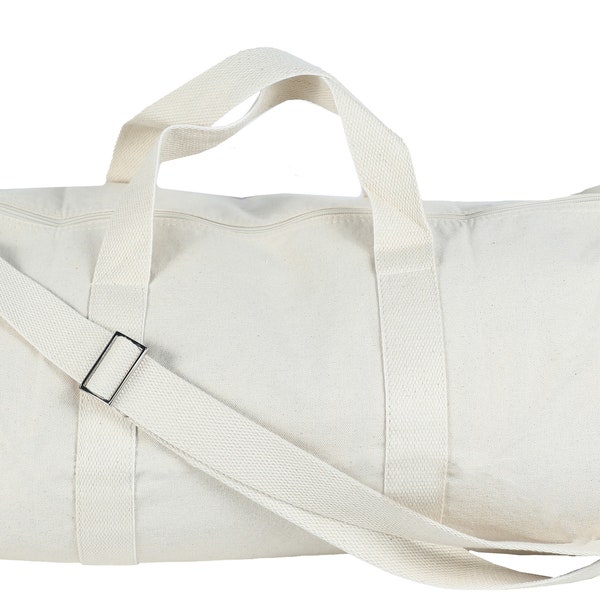 Tag&Crew Lightweight Round Duffle Canvas Gym Bag with Detachable Shoulder Strap