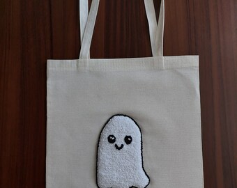 Halloween Design Tote Bag, ghost , Trick or treat , Cloth Shoulder Bag, Natural Material Cloth Bag Punch needle , Mother's Day gifts