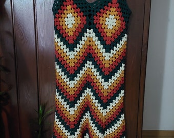 Crochet Granny square dress , colorfull dress , vintage dress , boho dress , long crochet dress,Women's Day Gift, Mother's Day gifts