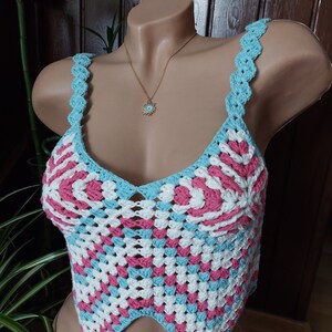 Crochet Granny Square Crop Top, Handmade Multicolored Top,beach  Crochet Colorful Crop Top, Handmade Festival Blouse, Mother&#39;s Day gifts
