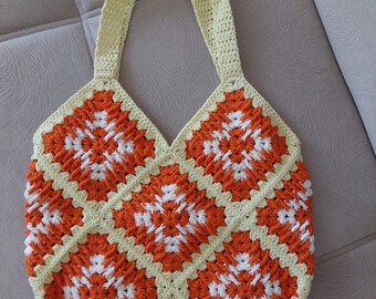 Handmade Boho Crochet Tote Bag: Vintage Knit Market Bag