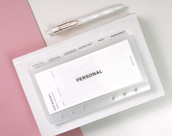 A6/PERSONAL Clear Tabbed Cash Envelopes | Minimal Cash Envelopes | Set of 6 | Customizable Labels | Cash Envelope System