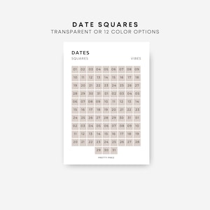 Date Square Stickers | Square Date Stickers | Transparent | Minimal Sticker Sheets | Functional Planner Stickers | Minimal Planner Stickers