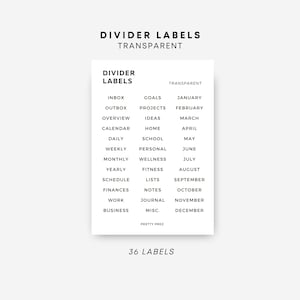 Tab Divider Labels | 36 Labels | Matte Transparent Stickers | Minimal Text Stickers | Planner Stickers