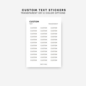 May include: A sheet of printable stickers with the text "CUSTOM" repeated multiple times. The stickers can be printed in 12 colors or transparent.