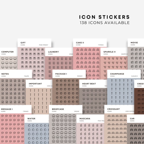 Icon Stickers | 138 Icons Available | Matte Transparent Stickers | Mini Icon Stickers | Micro Icon Stickers | Planner Stickers