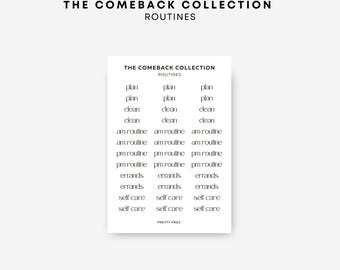 Routine Stickers | Plan, Clean, Errands, Self Care, AM Routine, PM Routine | Functional Planner Stickers | The Comeback Collection