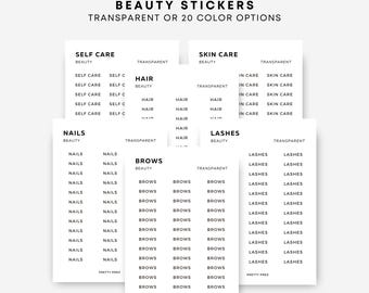 Beauty Stickers | Hair, Nails, Brows, Lashes, Skin Care, Self Care | Transparent | Functional Planner Stickers | Minimal Planner