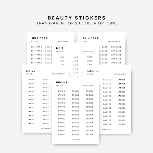 Beauty Stickers | Hair, Nails, Brows, Lashes, Skin Care, Self Care | Transparent | Functional Planner Stickers | Minimal Planner