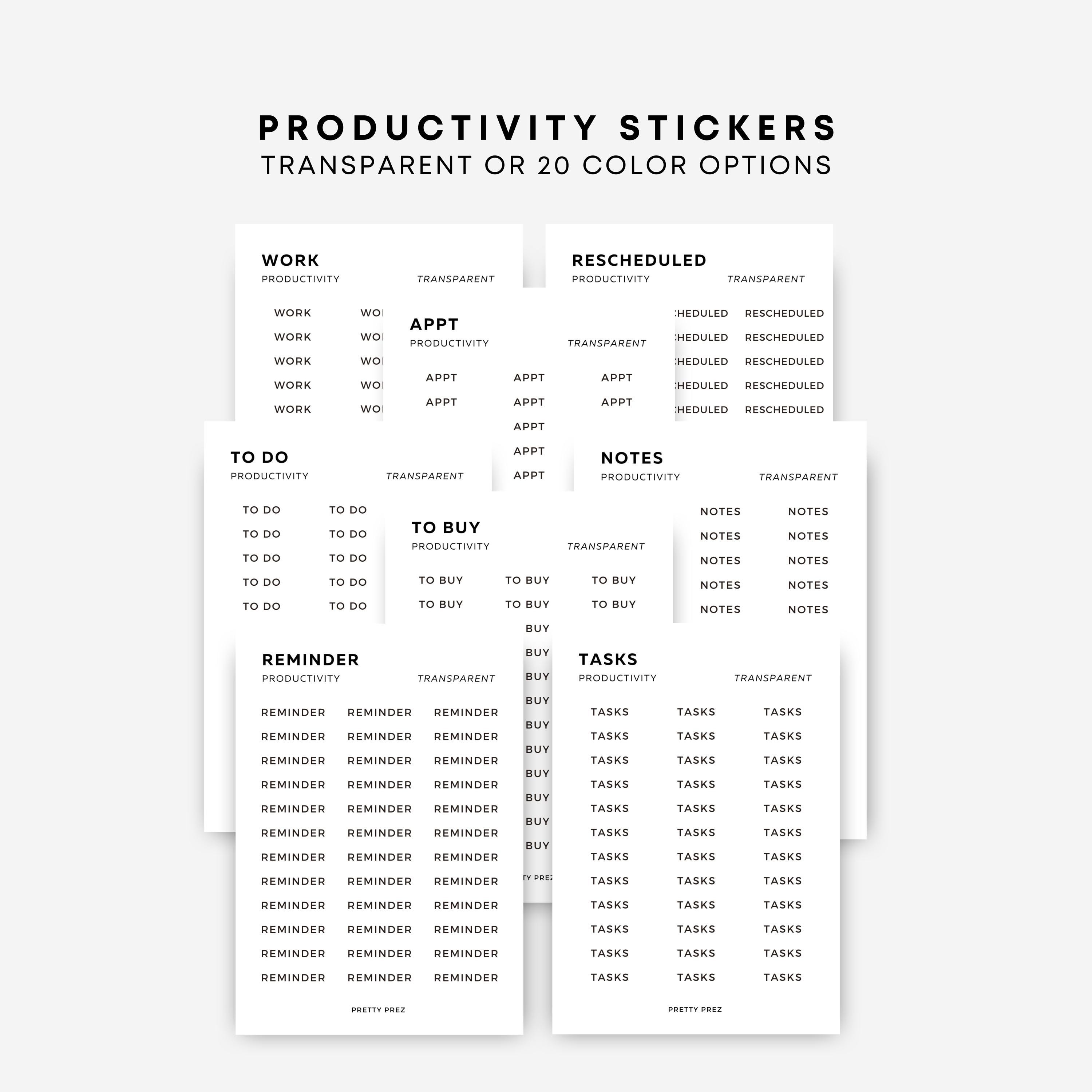 Productivity Stickers | Work, Appt, to Do, to Buy, Notes, Tasks ...