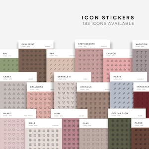 Pegatinas de iconos / 183 iconos disponibles / Pegatinas transparentes mate / Mini pegatinas de iconos / Micro pegatinas de iconos / Pegatinas para agendas