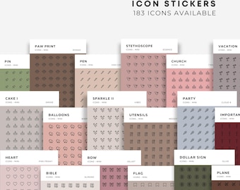 Icon Stickers | 183 Icons Available | Matte Transparent Stickers | Mini Icon Stickers | Micro Icon Stickers | Planner Stickers