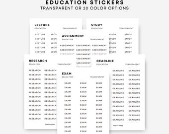 Education Stickers | Exam, Lecture, Study, Assignment, Deadline, Research | Transparent | Functional Planner Stickers | Minimal Planner