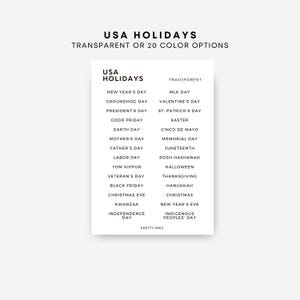 USA Holidays Stickers | Transparent | Functional Planner Stickers | Minimal Planner