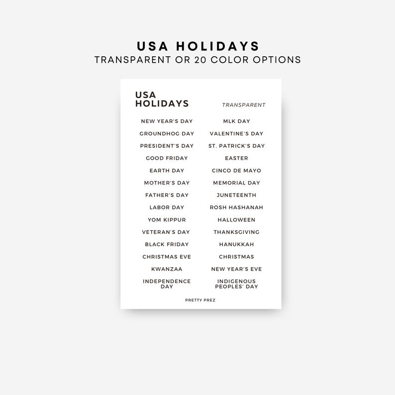 USA Holidays Stickers | Transparent | Functional Planner Stickers | Minimal Planner image 1