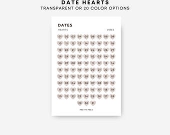Date Heart Stickers | Heart Date Stickers | Transparent | Minimal Sticker Sheets | Functional Planner Stickers | Minimal Planner Stickers